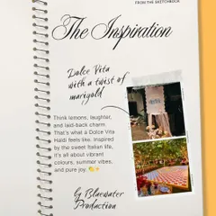 The inspiration board for the 'Dolce Vita' theme, where we combined the idea of the sweet Italian life with the traditional Indian marigold for a unique fusion concept.