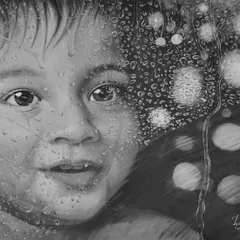 This is a grayscale study for the 'Dewdrops' painting. Working in monochrome allows me to focus entirely on light, shadow, and form, ensuring the composition has depth and impact before I introduce color.
