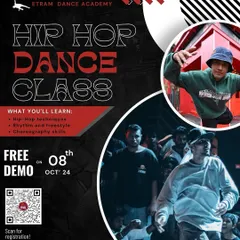 Get ready to groove in our high-energy Hip-Hop dance class. This poster gives you all the details for our upcoming free demo for beginners and intermediate dancers.