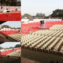 For very large events, seating thousands of guests is not a problem. This collage shows my capacity for mass seating arrangements on open grounds, ensuring every guest has a place.