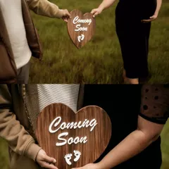 A close up collage focusing on the "Coming Soon" sign and the baby bump. This type of shot is perfect for sharing on social media to announce your exciting news.