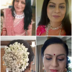 A collage of looks for mature clients attending a special event. I focus on creating an elegant and graceful appearance with soft makeup and classic hairstyles like a floral bun.