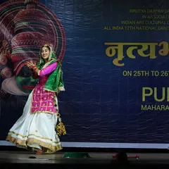 A series of photos from a Gidha performance at a national competition in Pune, showcasing the colorful costumes and lively spirit of this Punjabi folk dance.
