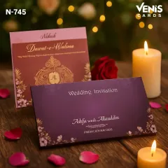This elegant invitation was designed for a Muslim wedding, with separate cards for the Nikah and Dawat-e-Walima. The design uses a rich color palette and a beautiful monogram, demonstrating how I tailor cards for different cultural ceremonies.