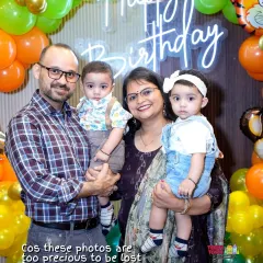 A beautiful family portrait in front of the birthday decor. My goal is to create a space where you can capture these precious memories.
