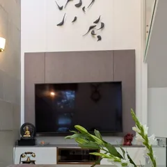 The custom 3D bird sculpture is a central artistic feature, creating a sense of movement and freedom against the clean lines of the TV panel.