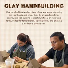 Clay handbuilding is a meditative and tactile experience. Using simple tools and your hands, you can pinch, coil, and build functional items like mugs or decorative sculptures.