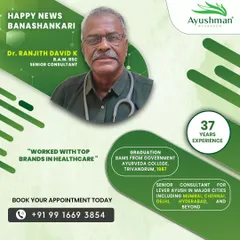 We are happy to announce that Dr. Ranjith David K, a Senior Consultant with 37 years of experience, is available at our Banashankari branch. His vast experience working with top healthcare brands across India brings a wealth of knowledge to our team.