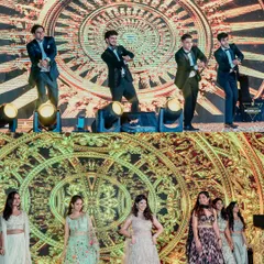 The groom's squad and bride's squad take over the stage with their energetic dance performances. We capture the fun and competitive spirit of the Sangeet night.