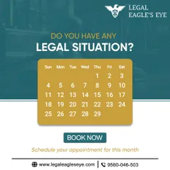 If you are facing any legal situation, it is important to act promptly. This calendar graphic serves as a reminder to schedule your appointment with us this month for proactive and tailored legal support.