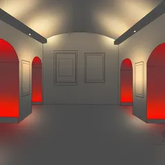 This is a concept sketch for an art gallery that will be lit entirely with artificial light. The design uses a combination of general downlights for navigation and dramatic red uplighting within the archways to create a truly evocative and immersive experience.