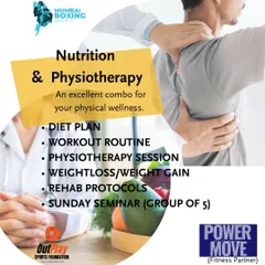 This is my complete athlete support system. I offer custom diet plans for weight management, targeted workout routines, and physiotherapy sessions. It's a full package for your physical wellness, designed for fighters.
