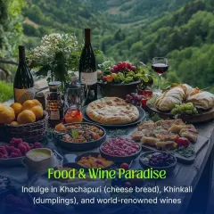 This is what a food paradise looks like. On our Georgia trips, we indulge in authentic Khachapuri, juicy Khinkali dumplings, and world-renowned local wines, all set against breathtaking green valleys.