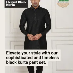 Elegant, sophisticated, and timeless. This signature black kurta pant set is a wardrobe essential, where luxury tailoring meets classic design for a perfect, confident fit.
