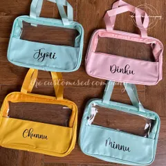 These personalized travel pouches are as practical as they are cute. The clear design makes it easy to see what's inside, and the colorful accents with custom names add a fun, personal touch to your packing.