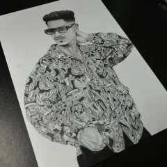 This A4 commission from Gurugram was a great challenge with its highly detailed patterned shirt. Every single swirl and line was drawn by hand to match the original photo.