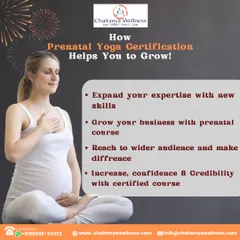 Announcing our Prenatal & Postnatal Certified Yoga Course. These graphics detail the course highlights, curriculum, and how this certification can help you expand your expertise and grow your business.