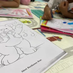 Meet Beethoven Bear, our musical mascot! Coloring pages like this are part of our creative sessions, making music theory and history approachable and fun for our youngest learners.