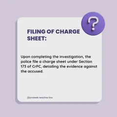 After the investigation, police file a charge sheet under Section 173 of the CrPC. This document details the evidence collected against the accused person.