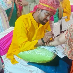 Here I am at a mehandi ceremony, dressed in traditional Rajasthani attire to match the festive occasion.