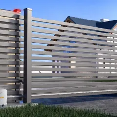 We automate property entrances with reliable gate motors. This image shows a motor installed for a sliding gate, which enables effortless operation via remote control, RFID, or even integration with your smartphone.