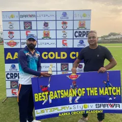 The 'Best Batsman of the Match' award being presented at the Aarka Gold Cup. We ensure that every aspect of the game is rewarded, encouraging players to give their all with the bat.