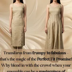 From frumpy to fabulous. This graphic shows the power of a perfect fit. My tailoring can add structure and shape to a simple dress, transforming it into a masterpiece of precision.