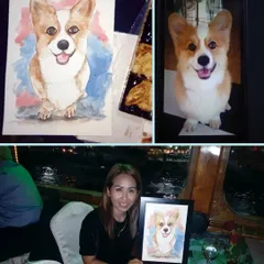 A collage showcasing the process and result of a custom pet portrait, a perfect gift for any dog lover.