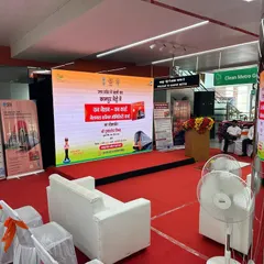 This is the main stage and seating area I designed for the Kanpur Metro card launch. The setup included a large LED screen for branding, comfortable seating for guests, and a clean, professional look that matched the importance of the event.