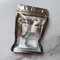 Your car freshener will arrive in this secure, resealable pouch. The packaging includes instructions and keeps the product safe until you are ready to use it.