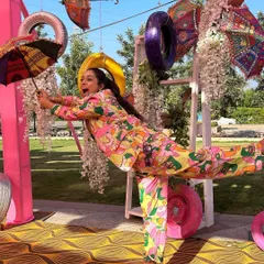 How do I stay fit? By doing yoga in heels amidst a crazy, colorful carnival-themed show. I'm always ready to jump into the theme and have fun with it.