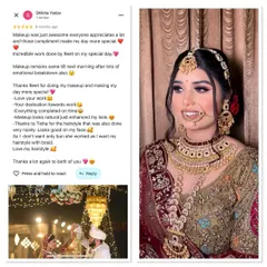 Shikha loved that her makeup remained the same until the next morning, even after an emotional breakdown. She also appreciated that I listened to her request for a braided hairstyle instead of a bun. Your vision is always my priority.