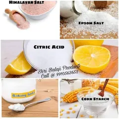 These are the essential dry ingredients for making bath bombs. I supply high-quality citric acid, baking soda, corn starch, and salts like Epsom and Himalayan pink salt.