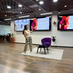 A shot of me presenting at LinkedIn India, discussing wellness and nutrition for modern women.