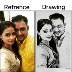 From reference photo to a finished graphite drawing. This comparison shows how I interpret a color photo into a detailed black and white sketch, focusing on light, shadow, and expression.