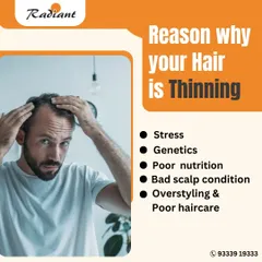 Hair thinning is not caused by a single factor. It can be a combination of genetics (androgenetic alopecia), stress, poor nutrition, or even harsh hairstyling habits. During a consultation, my first goal is to diagnose the primary reason for your hair loss to create an effective treatment plan.