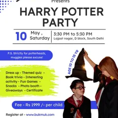 Calling all Potterheads. This is a poster for my Harry Potter themed party, strictly for fans aged 10 to 16. The event includes dressing up, a themed quiz, book trivia, fun games, and of course, magical snacks and giveaways.
