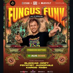 The official poster for the Fungus Funk event in Bangalore. Being part of a lineup with such respected names in the psytrance world was an amazing experience.