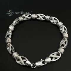 A full view of the X-Link bracelet, showcasing its complete design and secure lobster clasp. The combination of textures makes this a standout piece of men's silver jewelry.