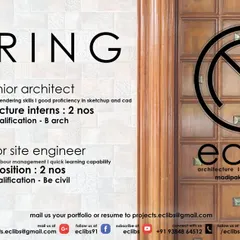 Eclibs in Chennai is hiring two architecture interns (B.Arch qualification) and a junior site engineer.