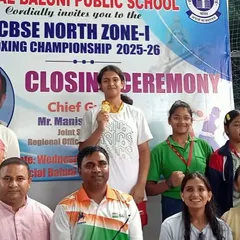 Our girls prove their strength time and again. Here is our student Ipsa with her gold medal at the CBSE North Zone Championship, standing tall with her fellow competitors and coaches.