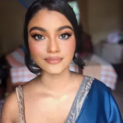 Here is the complete look, pairing the soft eye makeup with a neutral lip and a healthy, rosy blush. It's all about shining bright and feeling confident in your skin.