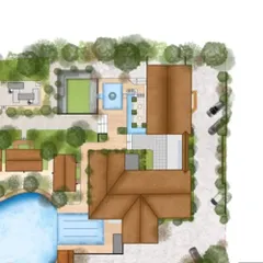This section of the master plan details the main resort building, swimming pools, and guest amenities. We strategically position key structures to maximize views, accessibility, and integration with the surrounding landscape.