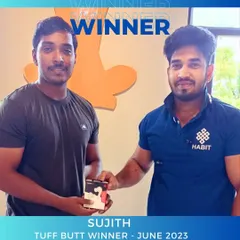 Here is our trainer Akash felicitating Sujith, the winner of our "Tuff Butt Contest" in June 2023. These friendly competitions add a fun element to our training.
