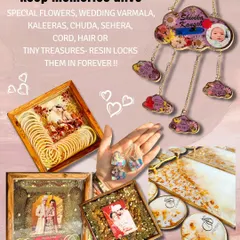 From wedding garlands and baby's first photo to special flowers and tiny treasures, I can lock your memories in resin forever. This is just a small glimpse of the different ways we can preserve what matters most to you.