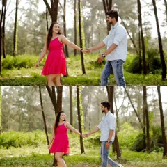 Hand in hand, walking through a forest path. I focus on capturing the natural movement and interaction between the couple, making the photos feel alive and authentic.
