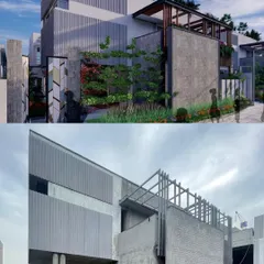 A duplicate image showing the progress of the 'Udyana' villas, demonstrating the translation from digital model to physical structure.