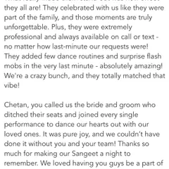The second part of a wonderful review. We're so happy we could make their sangeet a night to remember.