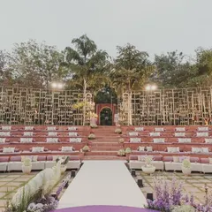 With a large guest list, the layout is crucial. We designed this amphitheater-style seating to ensure every guest felt connected to the ceremony while taking in the stunning backdrop.