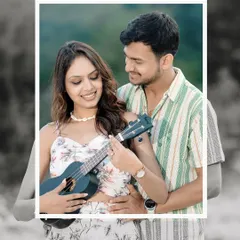 A sweet shot of a couple with a ukulele on the beach, adding a musical and personal touch to their pre-wedding story.